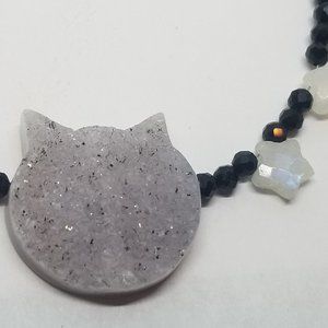 Moonstone Star, Cat Druzy & Black Spinel Necklace